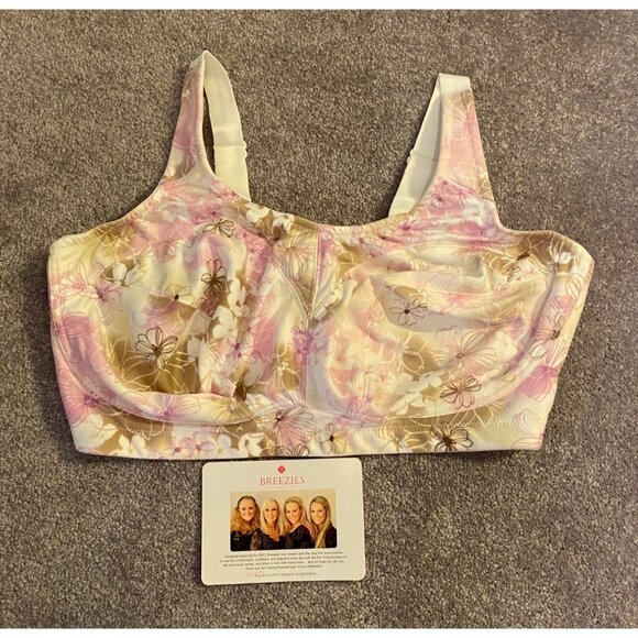 Breezies Womens Floral Underwire Bra 42DD Nylon/Spandex Blend Beige/Pink - Picture 1 of 8